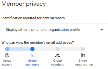 See members email address setting in Google Groups